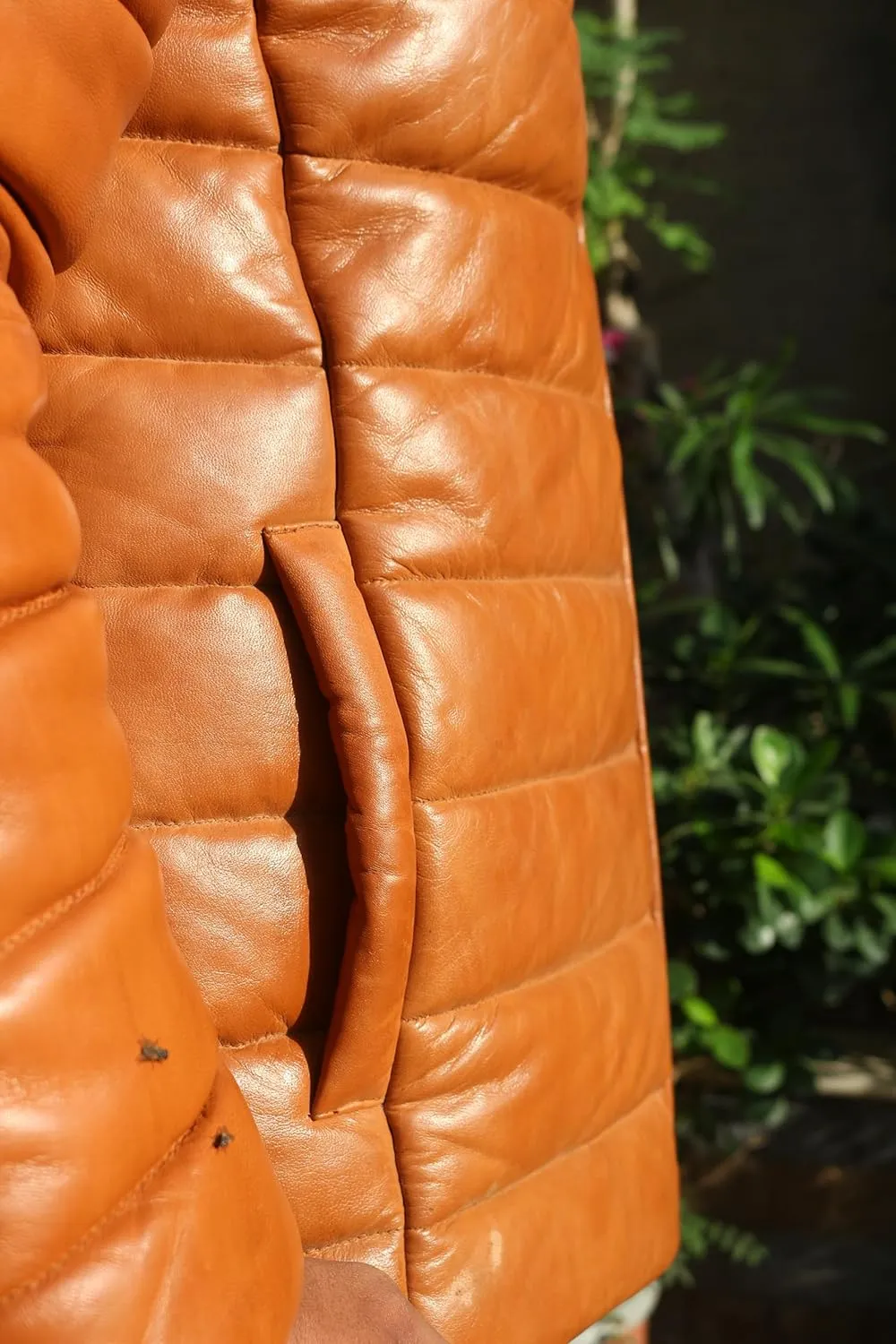 Mens Lambskin Leather Puffer Jacket for Men Real Down Quilted Puffer Coat Lightweight Zip-Up Puffer Jacket