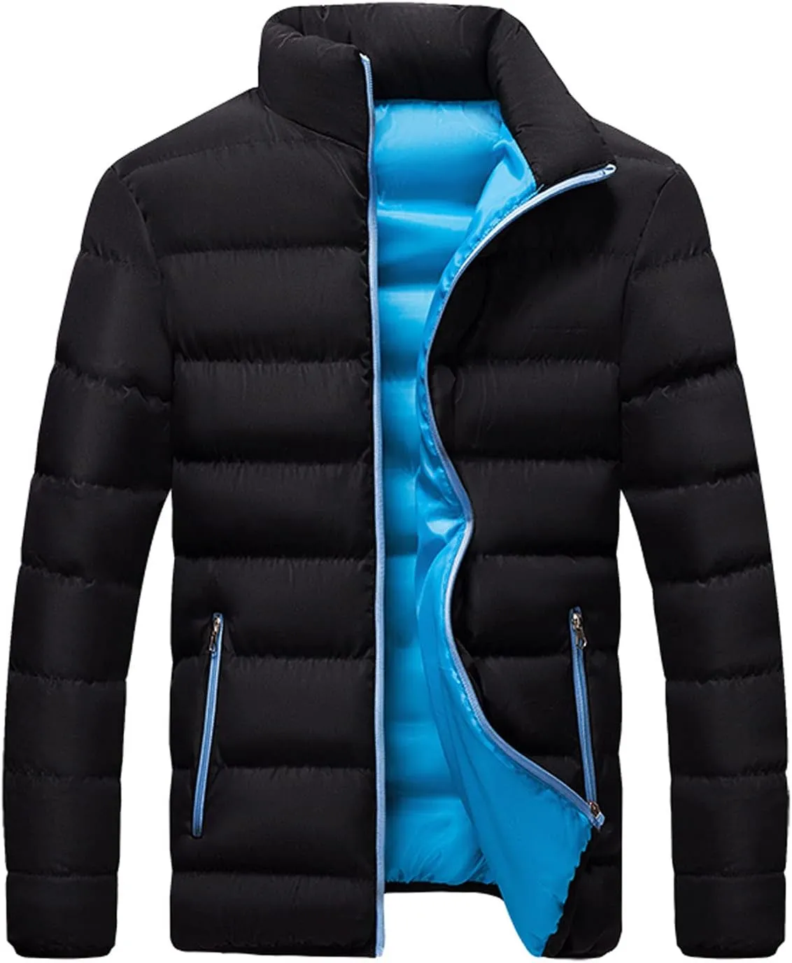 Mens Puffer Jacket No Hood Packable Lightweight Down Jacket Windproof Winter Thicken Padded Coat Warm Parka Jacket