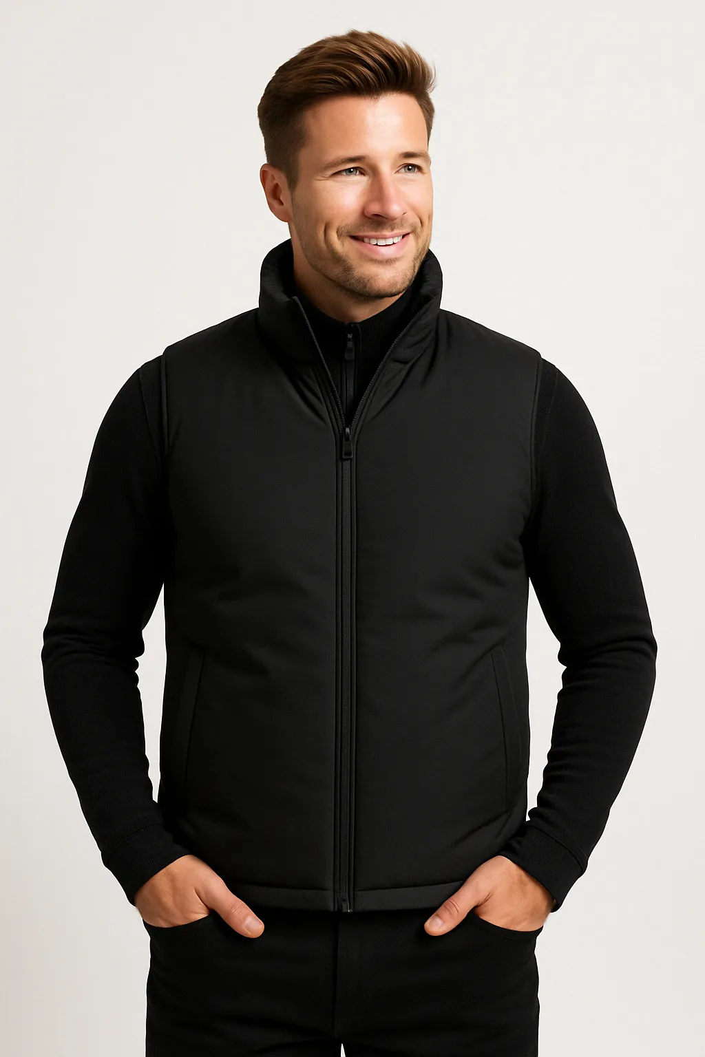 Mens Puffer Vest  Slim Fit Quilted  Lightweight Insulated  High Collar