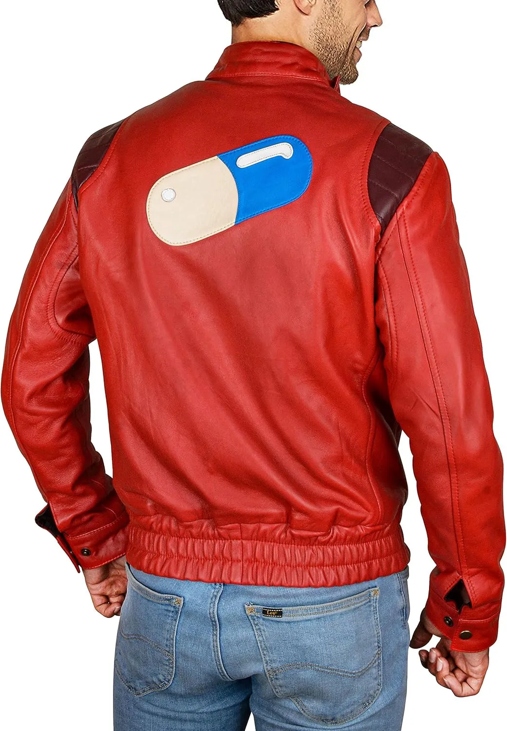 Men's Red Biker Bomber Costume Jacket  Faux Leather Motorcycle Cosplay Outfits