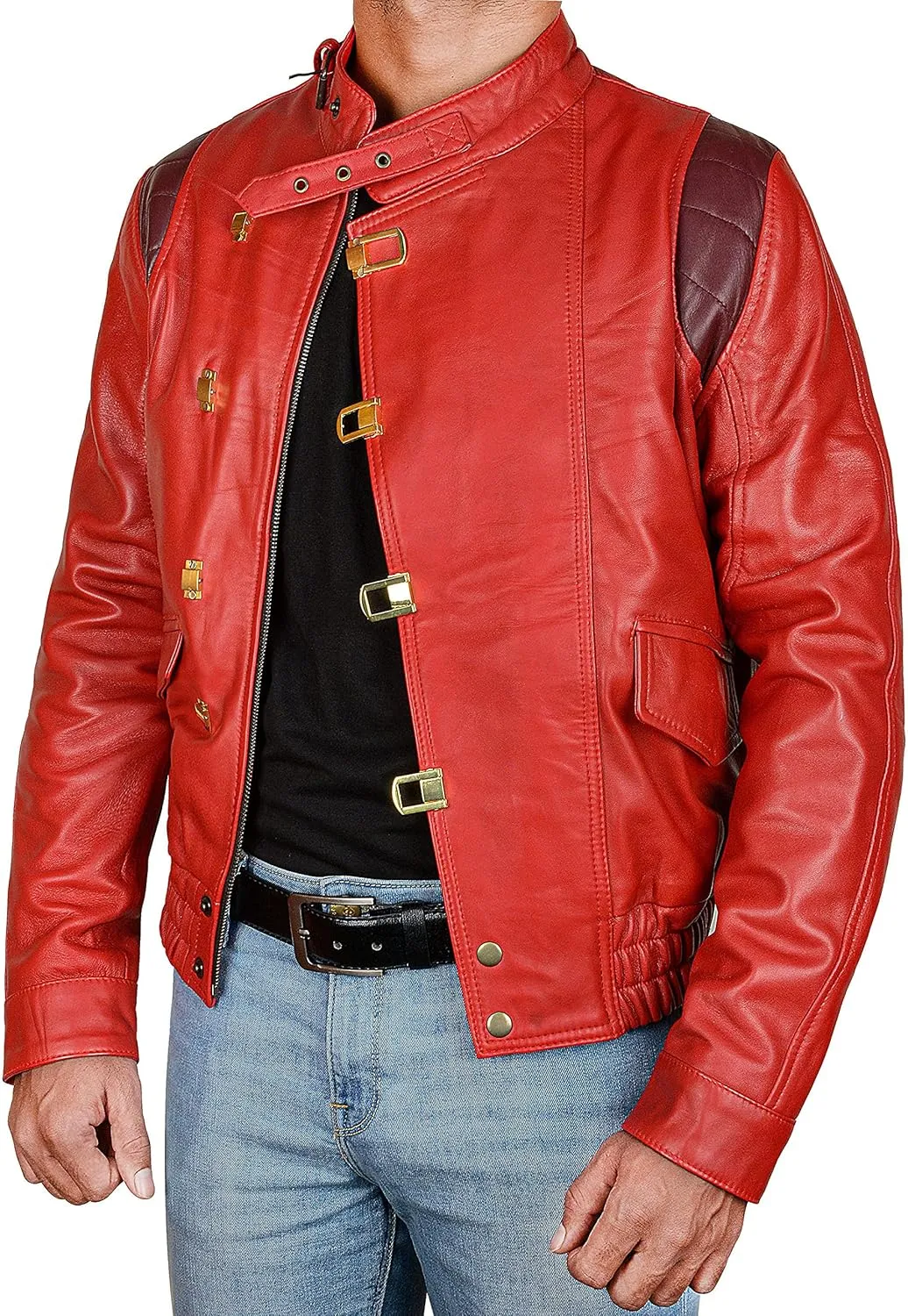 Men's Red Biker Bomber Costume Jacket  Faux Leather Motorcycle Cosplay Outfits