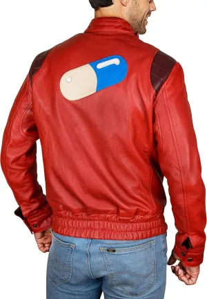 Men's Red Biker Bomber Costume Jacket  Faux Leather Motorcycle Cosplay Outfits