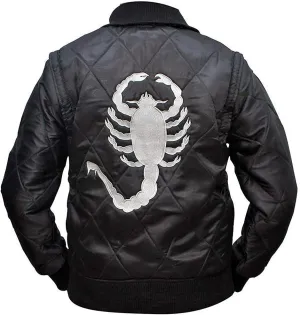 Mens Scorpio Logo Embroidered Quilted Lightweight Satin Bomber Jacket