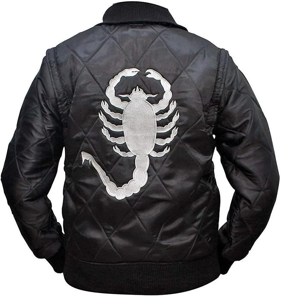 Mens Scorpio Logo Embroidered Quilted Lightweight Satin Bomber Jacket