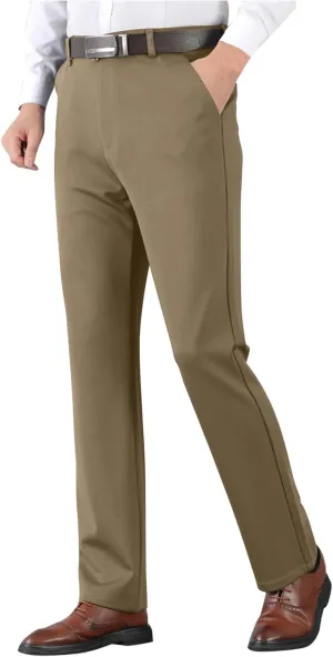 Men's Thicken Dress Pants Flat Front Slim Fit Business Work Pant Casual Straight Leg Suit Trousers with Pockets