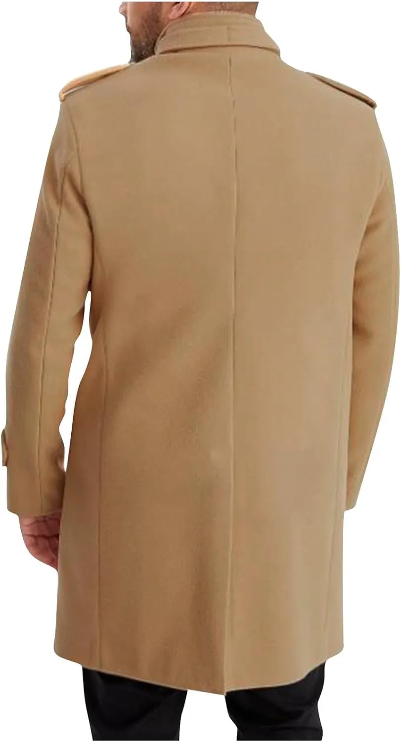 Men's Trench Coat Winter Wool Blend Long Jacket Overcoat Vintage Single Breasted Peacoat Casual Winter Windbreaker
