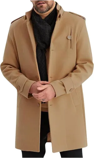 Men's Trench Coat Winter Wool Blend Long Jacket Overcoat Vintage Single Breasted Peacoat Casual Winter Windbreaker