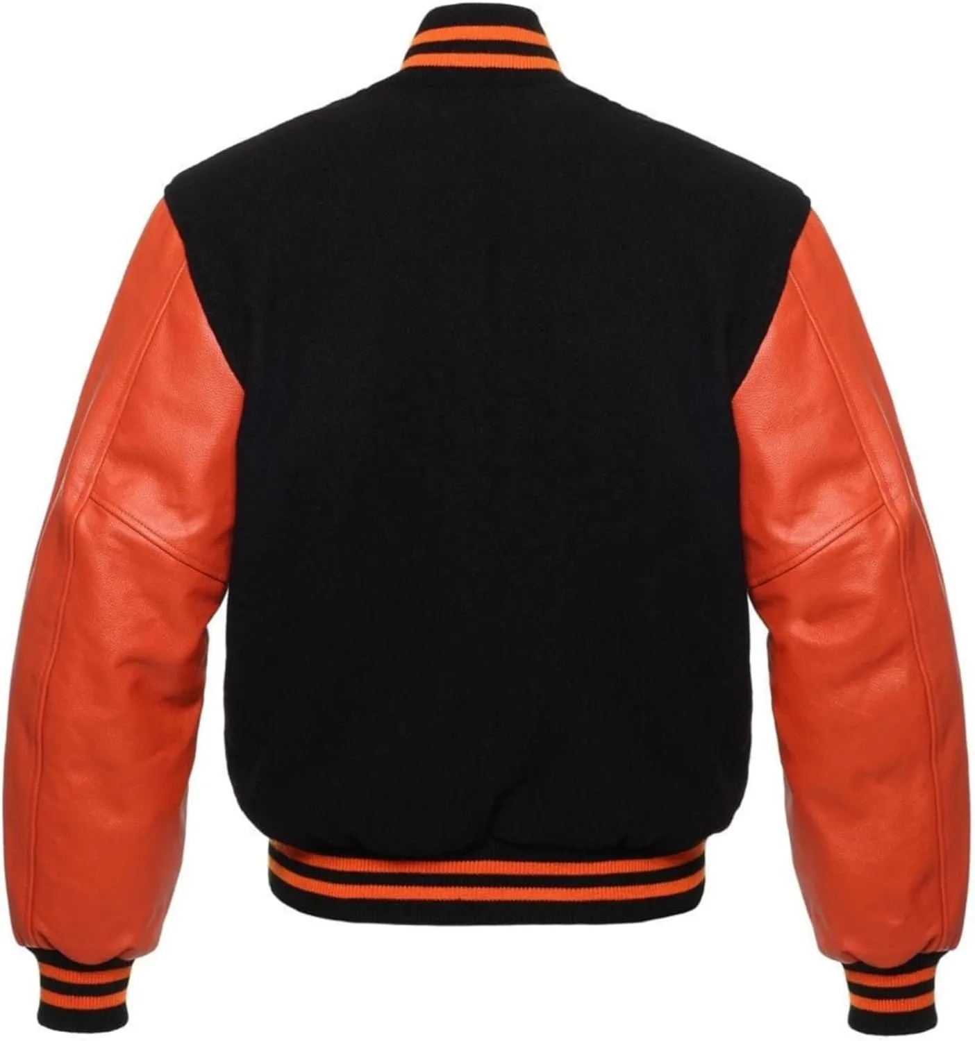 Men's Varsity Jacket Black Wool Real Orange Leather Sleeves Baseball College Bomber Letterman Jacket Lightweight