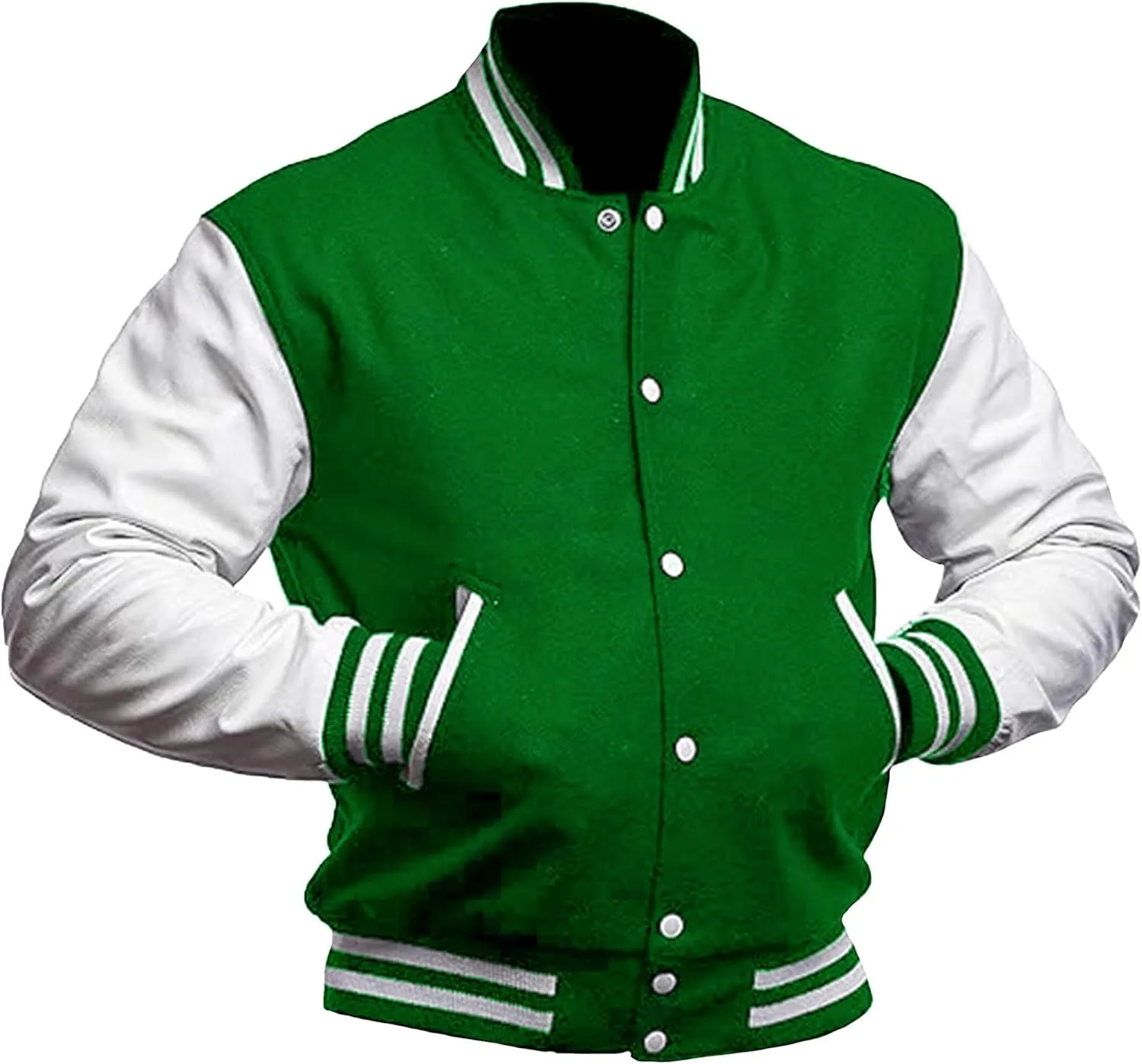 Men's Varsity Jacket Genuine Leather Sleeve Wool Blend Letterman Jacket - High School Baseball Bomber Jackets