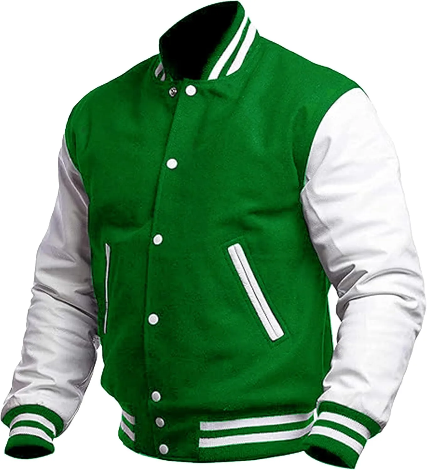 Men's Varsity Jacket Genuine Leather Sleeve Wool Blend Letterman Jacket - High School Baseball Bomber Jackets