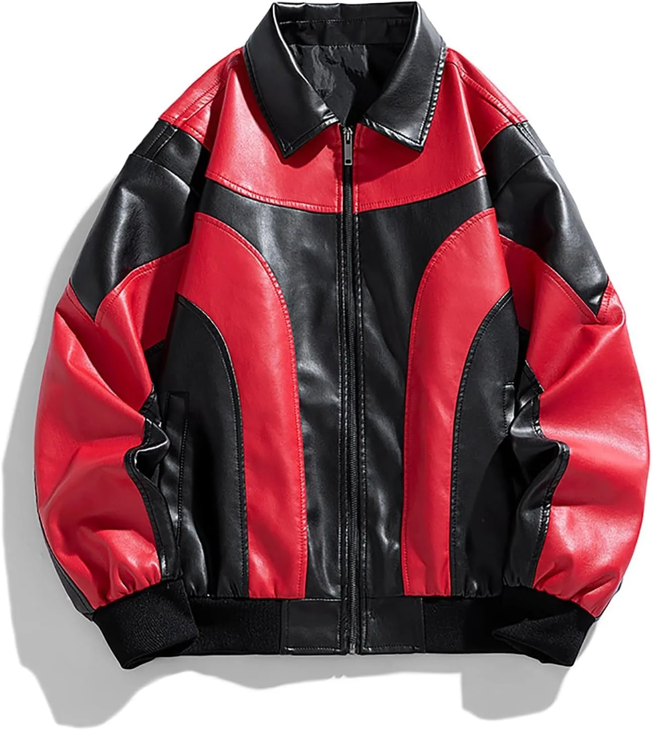 Men's Varsity Jacket Motorcycle Leather Jacket Fashion Color Block Baseball Leather Jacket Streetwear Bomber Coats