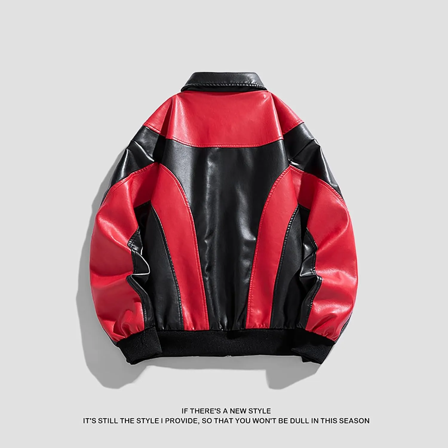 Men's Varsity Jacket Motorcycle Leather Jacket Fashion Color Block Baseball Leather Jacket Streetwear Bomber Coats