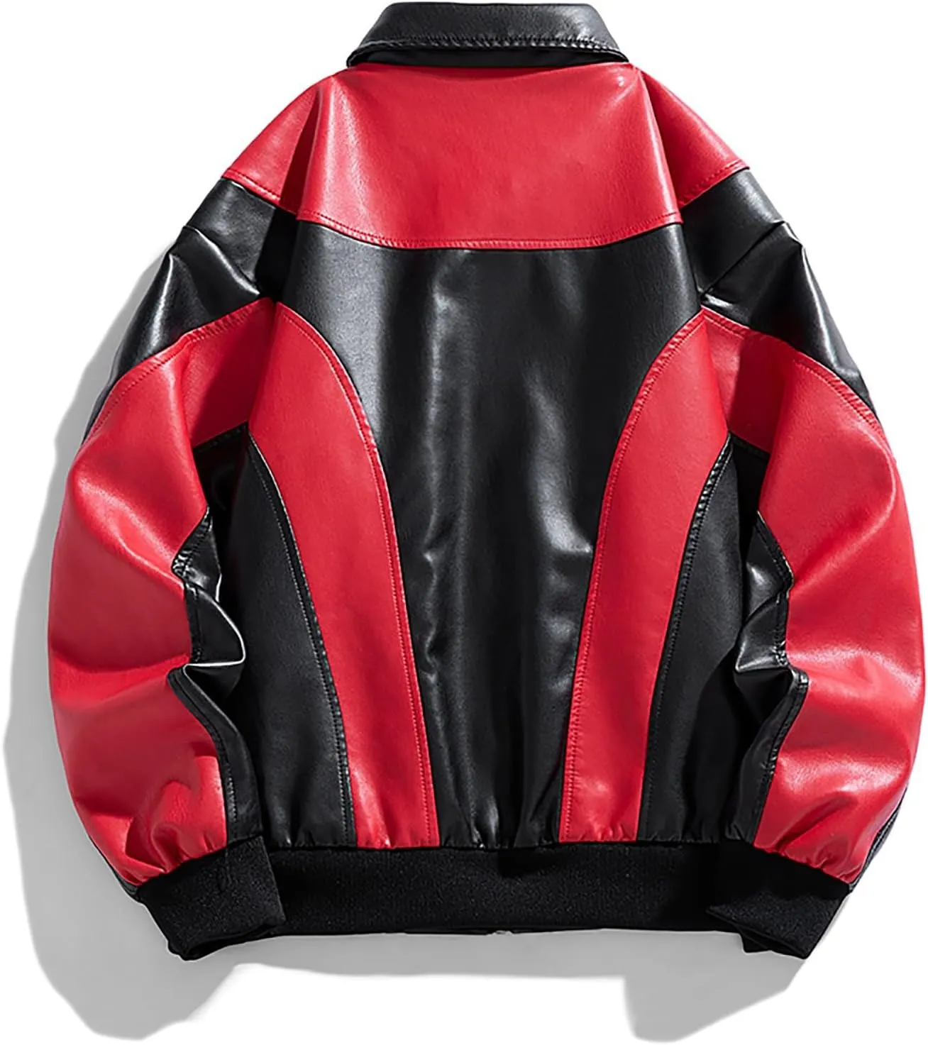 Men's Varsity Jacket Motorcycle Leather Jacket Fashion Color Block Baseball Leather Jacket Streetwear Bomber Coats