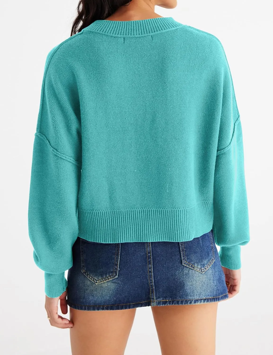 MEROKEETY Women's 2025 Crewneck Cropped Sweater Fall Batwing Sleeve Oversized Side Slit Ribbed Knit Pullover Jumper Tops