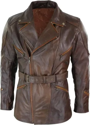 Mid Length Mens Genuine Cow Hide Leather Car Coat 3/4 Quarter Motorcycle Black Long Jacket - Winter Outerwear