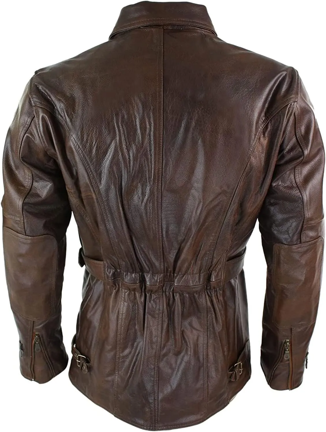 Mid Length Mens Genuine Cow Hide Leather Car Coat 3/4 Quarter Motorcycle Black Long Jacket - Winter Outerwear