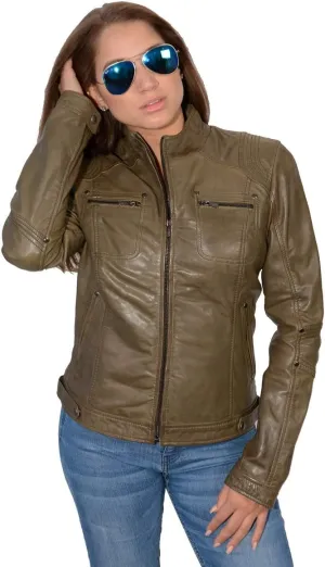 Milwaukee Leather SFL2800 Women's Racer Black Stand Up Collar Motorcycle Fashion Leather Jacket