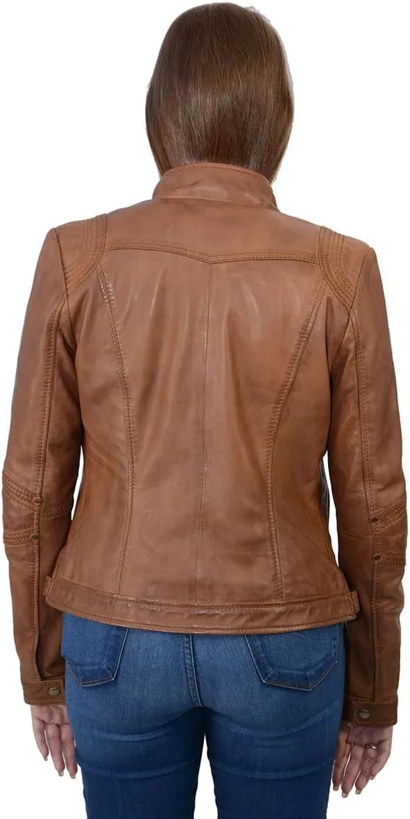 Milwaukee Leather SFL2800 Women's Racer Black Stand Up Collar Motorcycle Fashion Leather Jacket