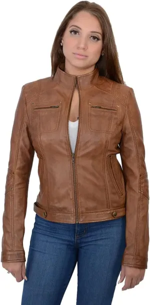 Milwaukee Leather SFL2800 Women's Racer Black Stand Up Collar Motorcycle Fashion Leather Jacket