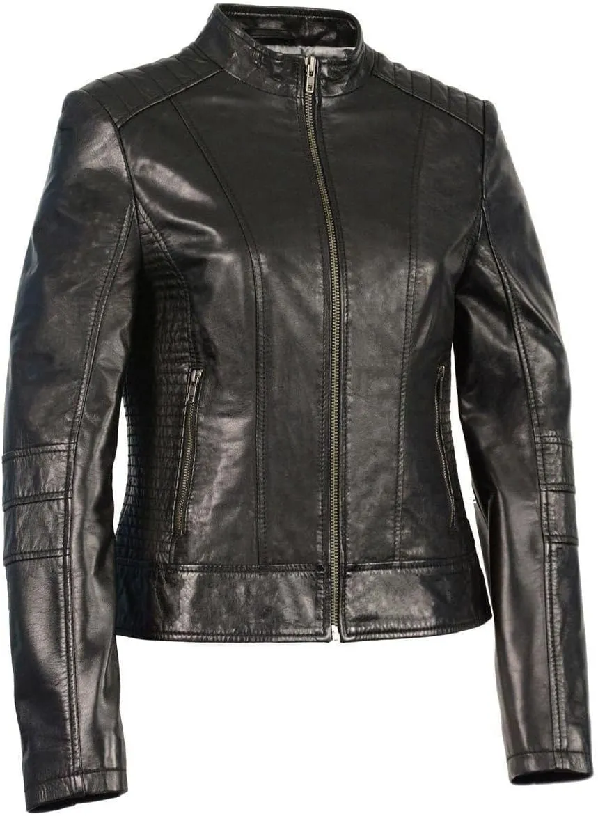 Milwaukee Leather Women's Zip Front Stand Up Collar Black Leather Jacket SFL2860