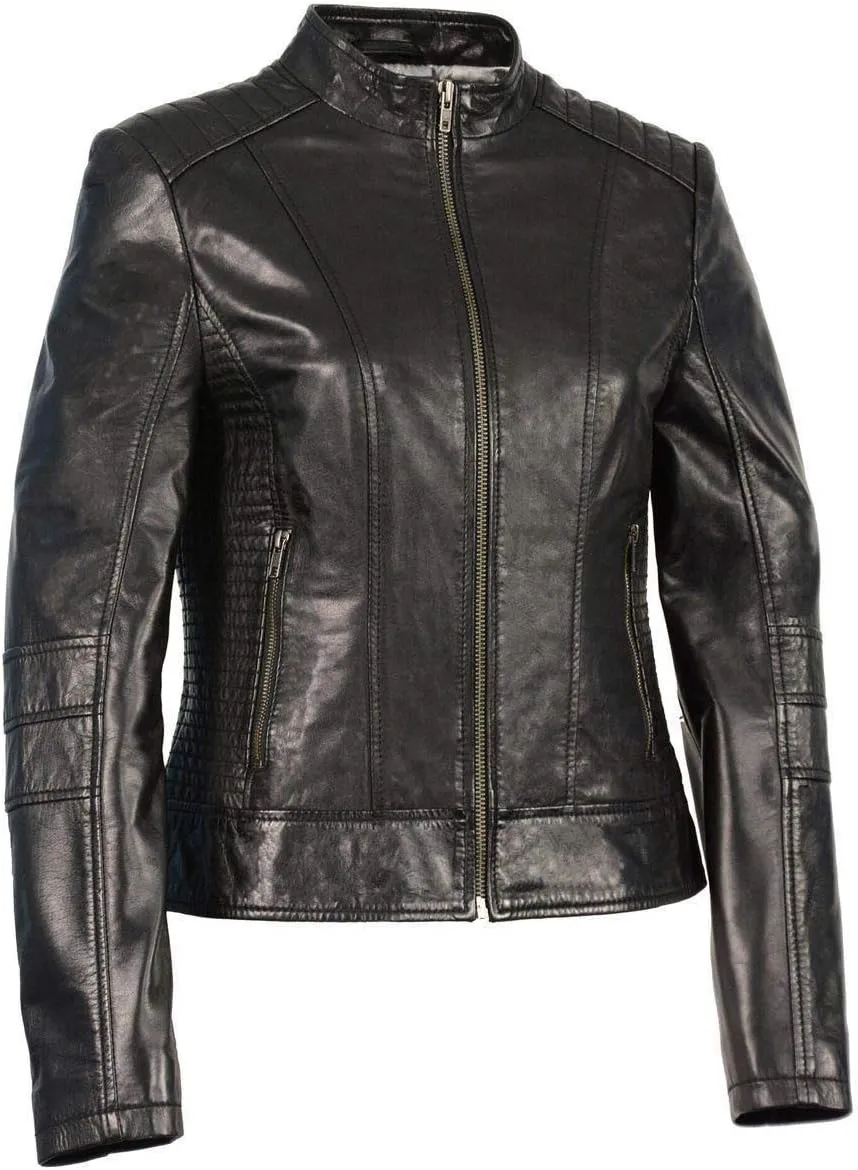 Milwaukee Leather Women's Zip Front Stand Up Collar Black Leather Jacket SFL2860