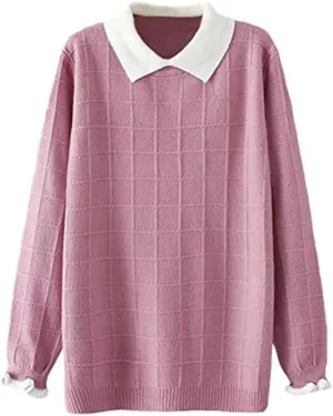 Minibee Women's Pan Collar Knitted Sweater Casual Pullover Sweatshirt