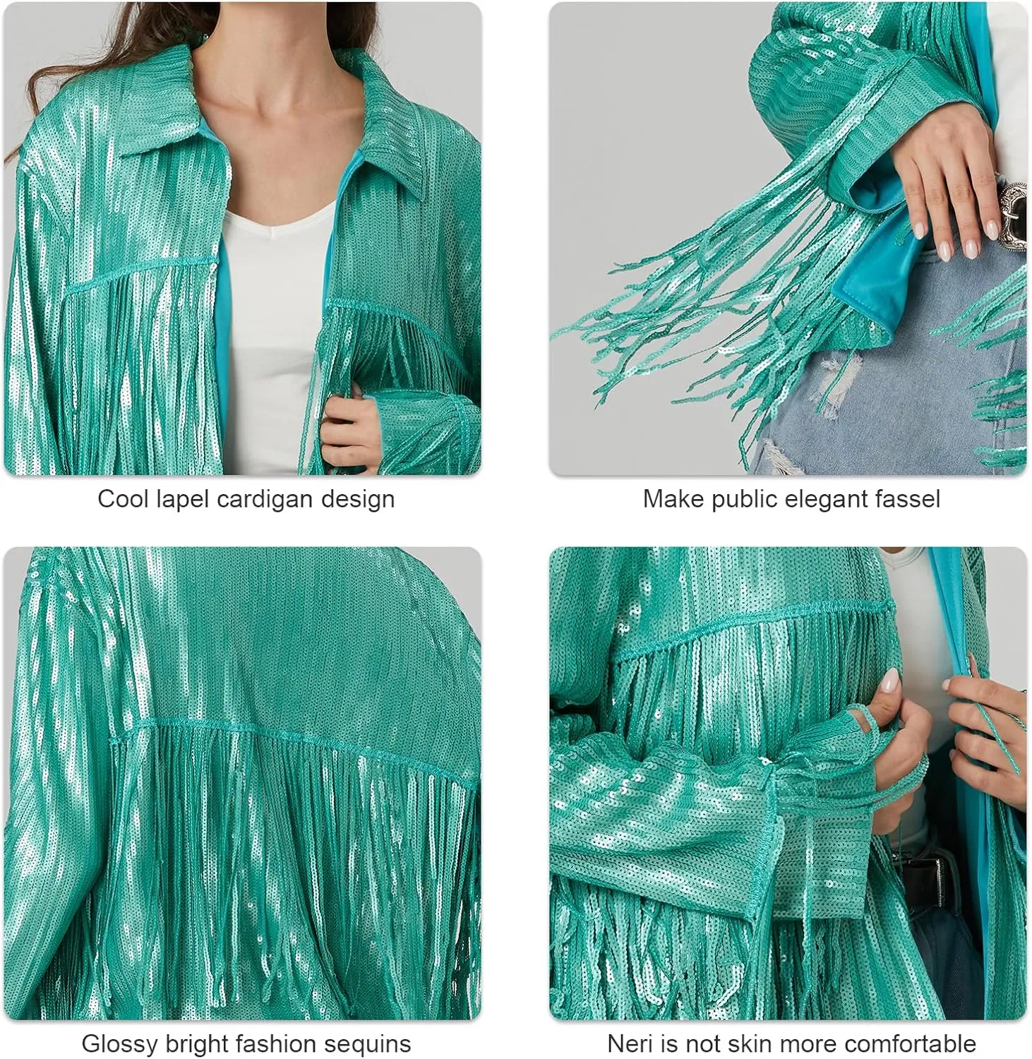 MISI CHAO Sequin Fringe Jacket Shiny Disco Cowgirl Outfit Theme Y2K 90s Streetwear Jacket Glitter Tassel Coat