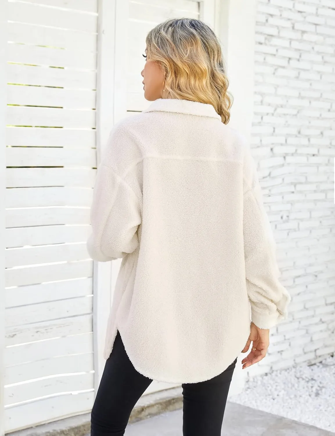 MISSKY Fleece Jacket Long Sleeve Button Casual Sherpa Jacket Coat Fall Teddy Bear Outwear with Pockets