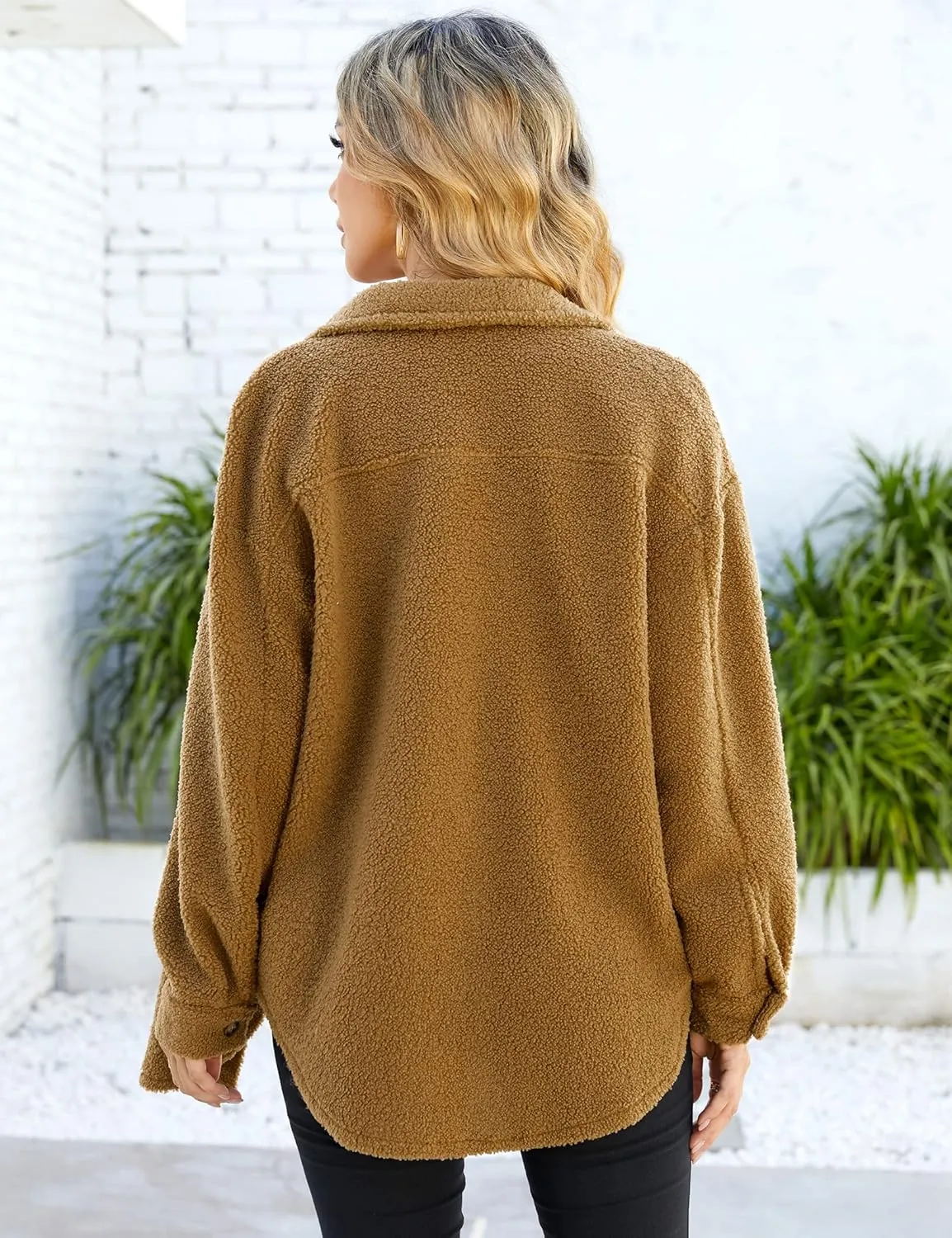 MISSKY Fleece Jacket Long Sleeve Button Casual Sherpa Jacket Coat Fall Teddy Bear Outwear with Pockets