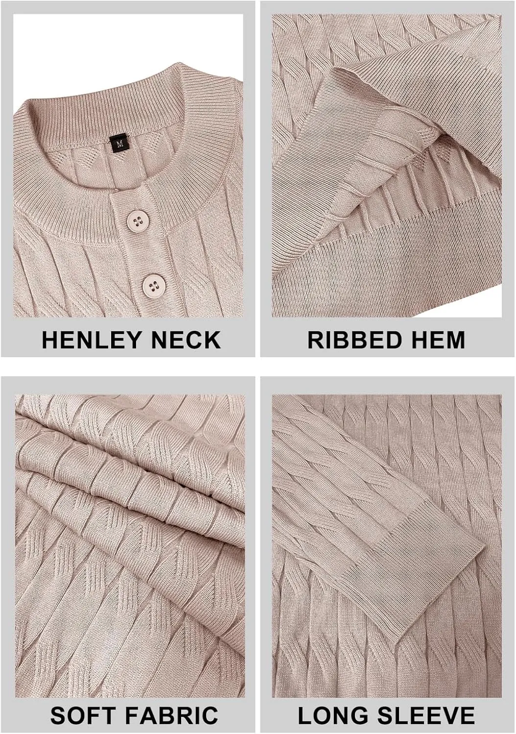 MLANM Men's Henley Knit Sweaters Long Sleeve Pullover Sweater Casual Fashion Thermal Sweaters