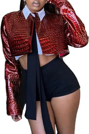 Molilove Womens Leather Jacket Long Sleeve Cropped Motorcycle Jacket Y2K Coat Fall Fashion Outerwear