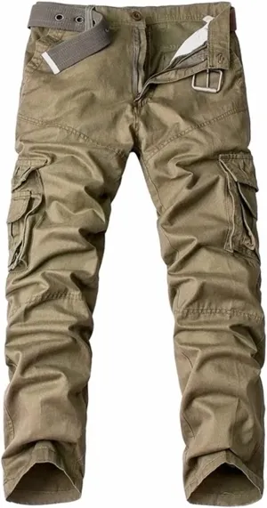Muscularfit Men's Athletic Pants Cotton Buckle Zipper Solid Cargo Pants Multi Pockets Causal Jogger Yoga Athletic Sweatpants