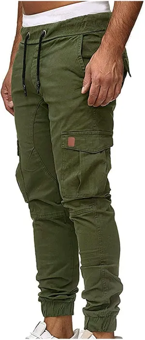 Muscularfit Mens Pants Khaki Slim Fit Drawstring Elastic Waist Loose Trouser Jogger Athletic Slacks Tapered Casual Sweatpants