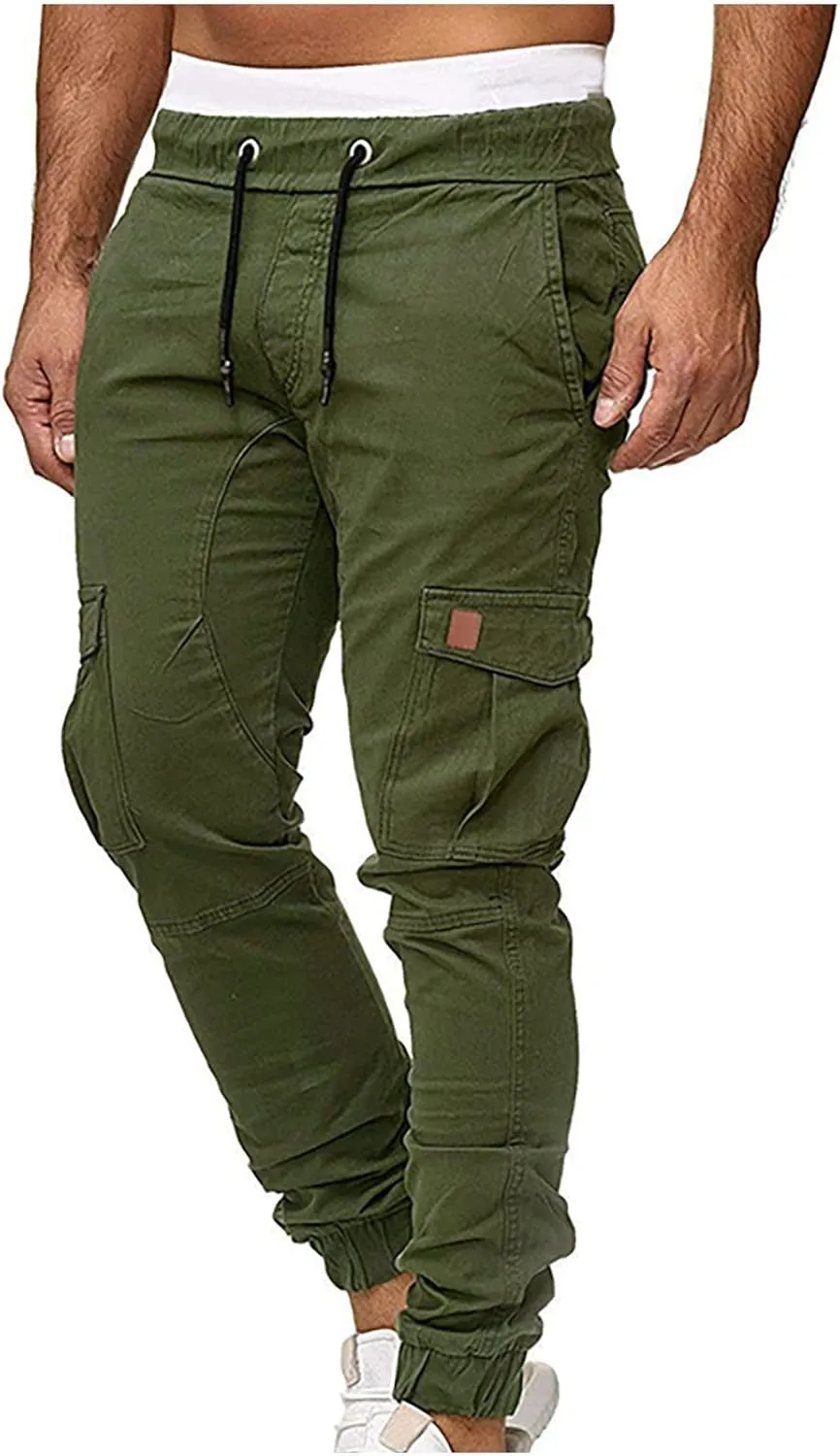Muscularfit Mens Pants Khaki Slim Fit Drawstring Elastic Waist Loose Trouser Jogger Athletic Slacks Tapered Casual Sweatpants