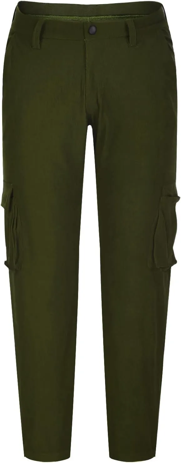 Muscularfit Tactical Pants for Men Stretch Casual Corduroy Multi Pockets Cargo Pants Big and Tall Button Zipper Outdoor Pant