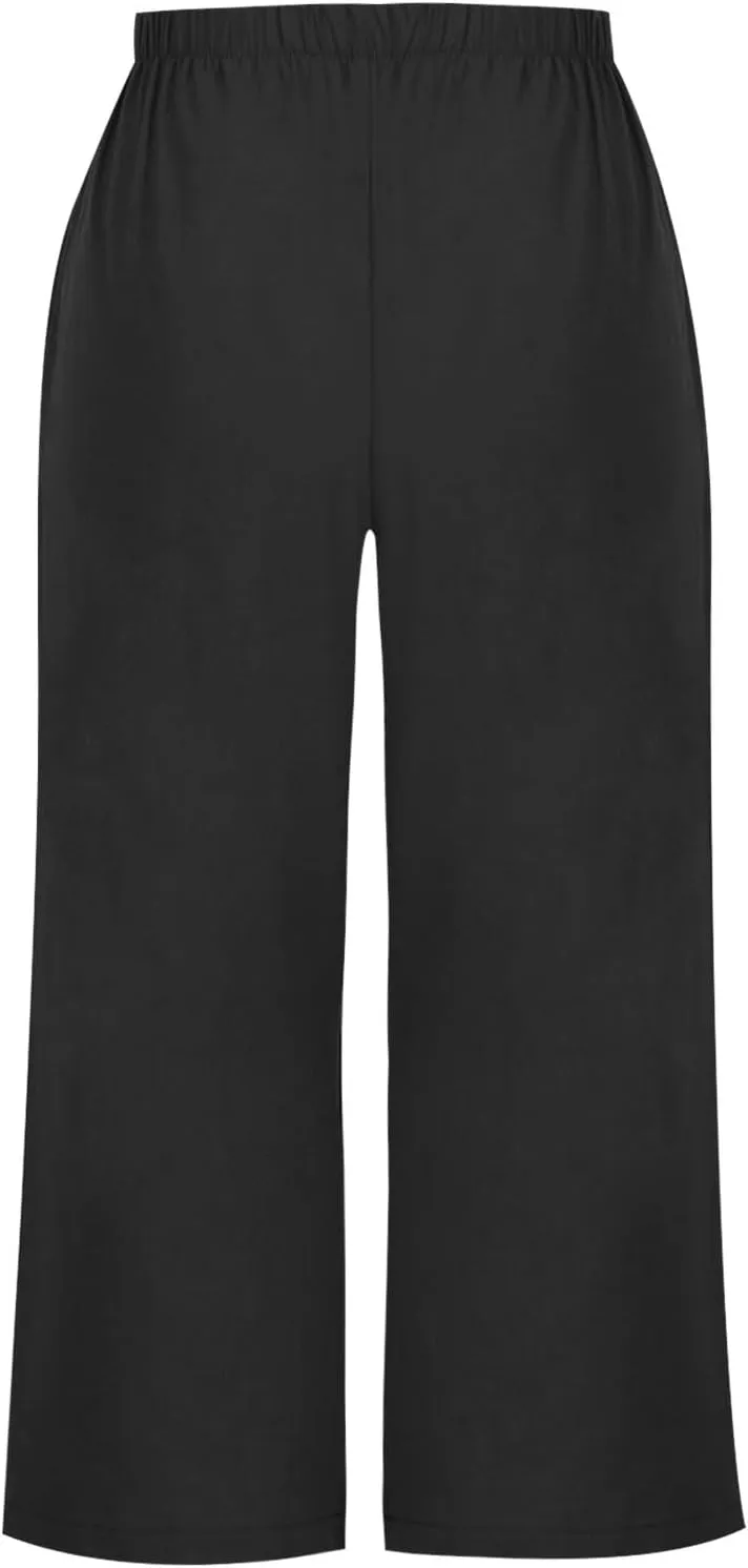 Mzkdieey Women's Cotton Linen Wide Leg Capris Pants Plain High Waist Baggy Cropped Pants Summer Beach Vacation Casual Trouser