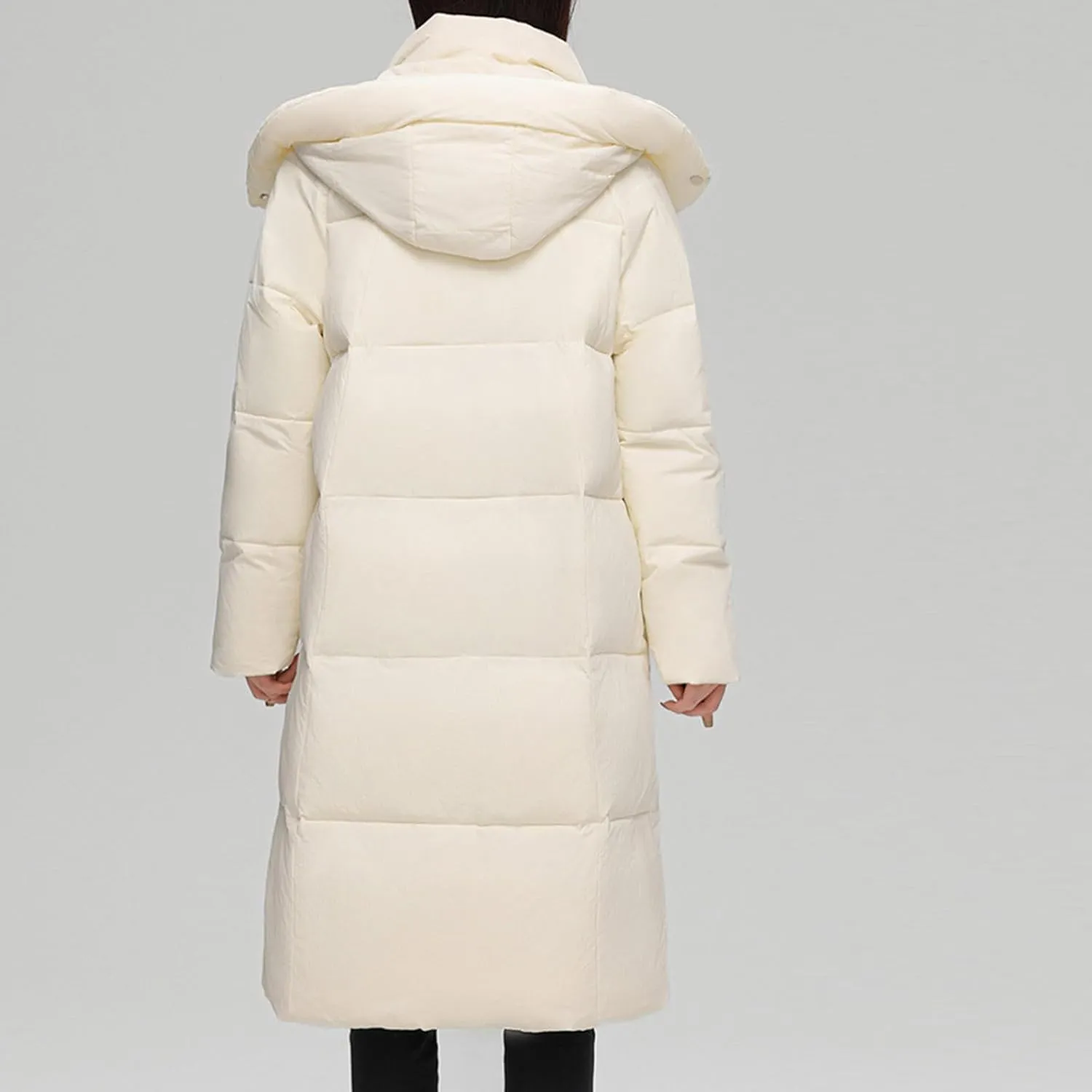 NATHGAM Long Down Coat Women Casual Turtleneck Thicken Winter Warm Hooded Puffer Coat Cotton Padded Zip Long Sleeve Outwears