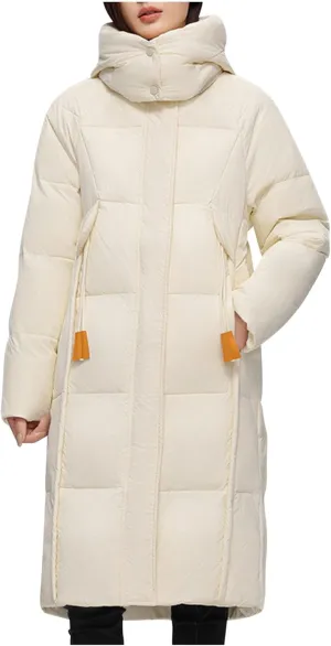 NATHGAM Long Down Coat Women Casual Turtleneck Thicken Winter Warm Hooded Puffer Coat Cotton Padded Zip Long Sleeve Outwears