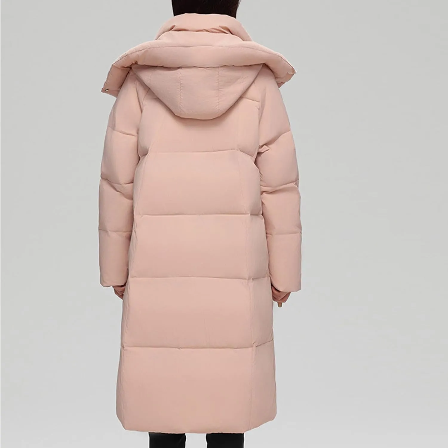 NATHGAM Long Down Coat Women Casual Turtleneck Thicken Winter Warm Hooded Puffer Coat Cotton Padded Zip Long Sleeve Outwears