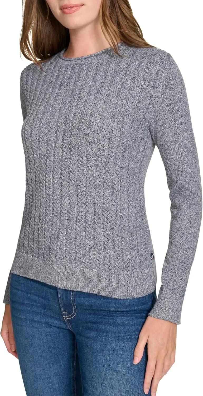 Nautica Women's Crewneck Pullover Cable Long Sleeve