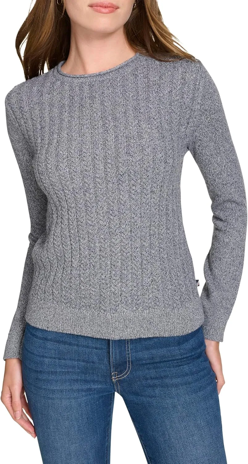 Nautica Women's Crewneck Pullover Cable Long Sleeve