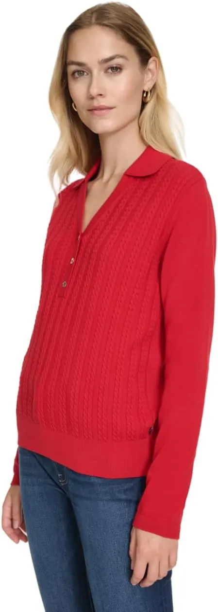 Nautica Women's V-Neck Cable Polo Long Sleeve