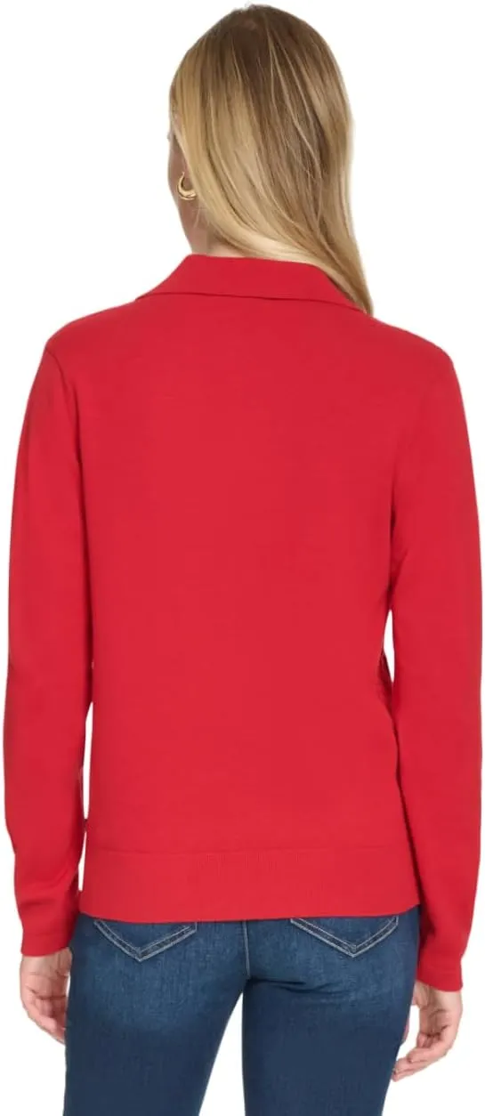 Nautica Women's V-Neck Cable Polo Long Sleeve