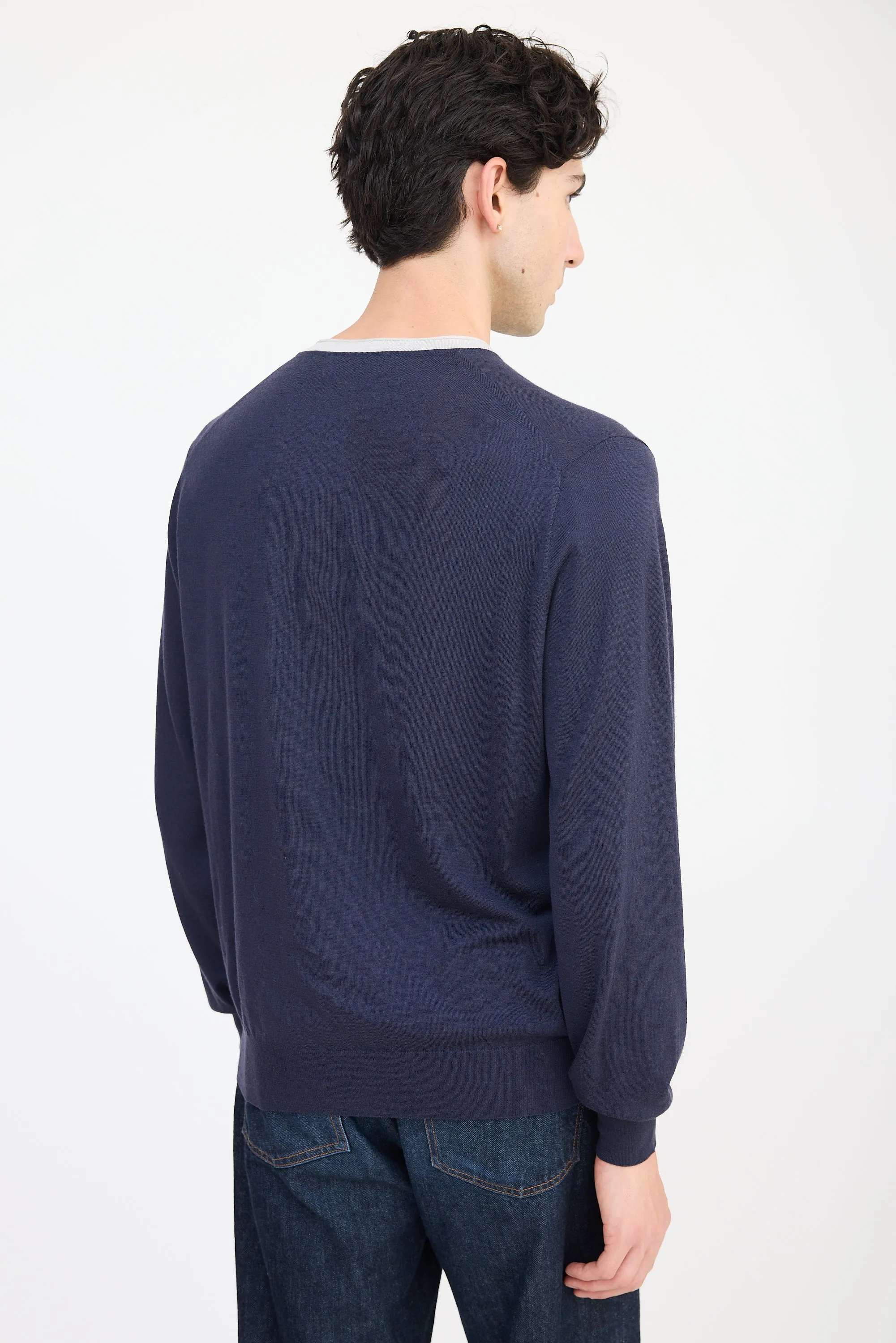 Navy & Grey Wool V-Neck Sweater