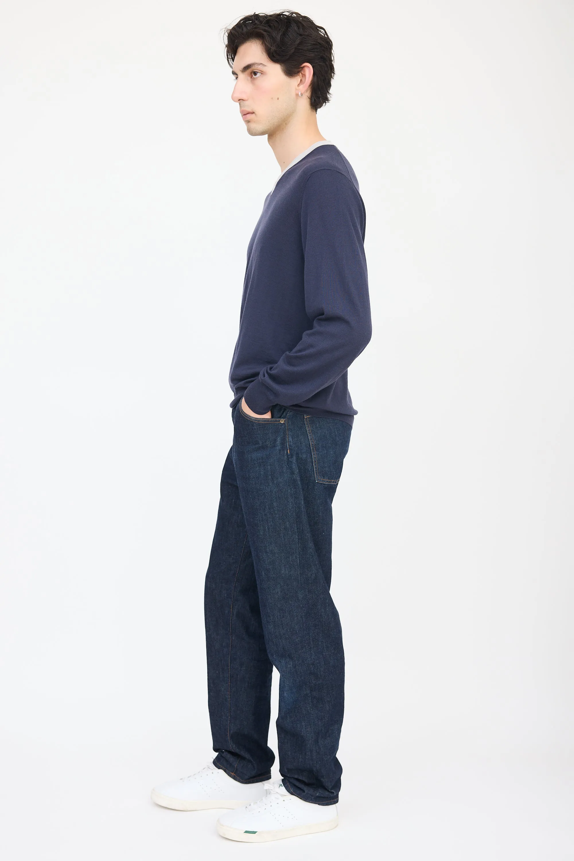 Navy & Grey Wool V-Neck Sweater