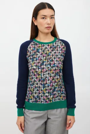 Navy & Multicolour Silk Floral Houndstooth Sweater
