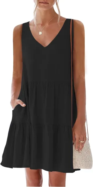 nclook Womens 2025 Summer Casual Dress Sweet Cute V Neck Sleeveless Mini Dresses with Pockets