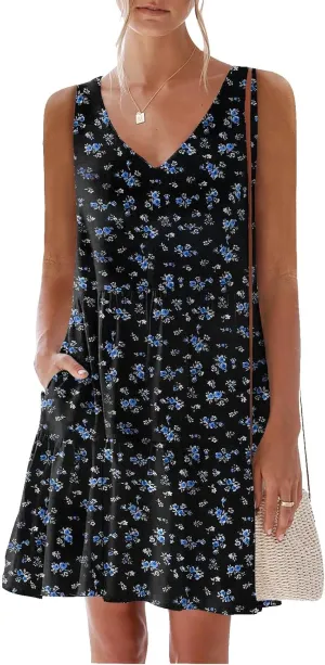 nclook Womens 2025 Summer Casual Dress Sweet Cute V Neck Sleeveless Mini Dresses with Pockets