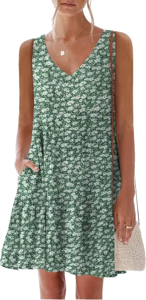 nclook Womens 2025 Summer Casual Dress Sweet Cute V Neck Sleeveless Mini Dresses with Pockets