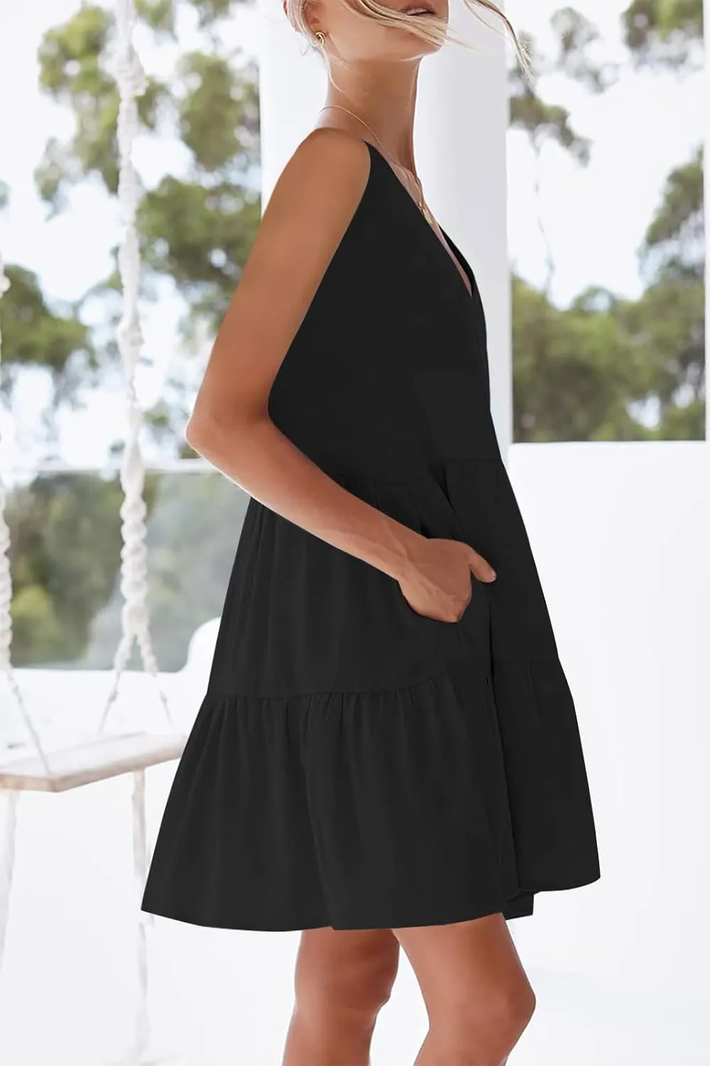 nclook Womens 2025 Summer Casual Dress Sweet Cute V Neck Sleeveless Mini Dresses with Pockets